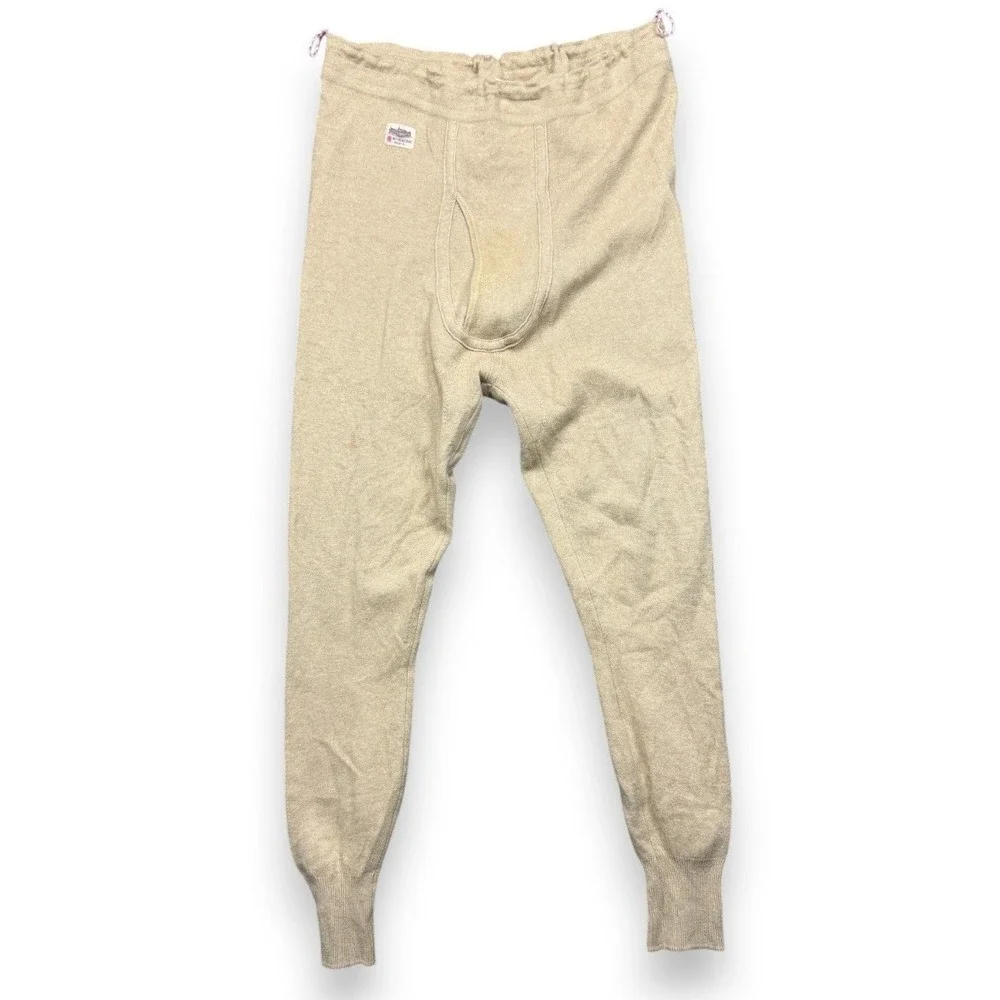 Mitsukoshi Thermal Set Mens L Beige Wool Henley Top Leggings‎ Long Johns Japan